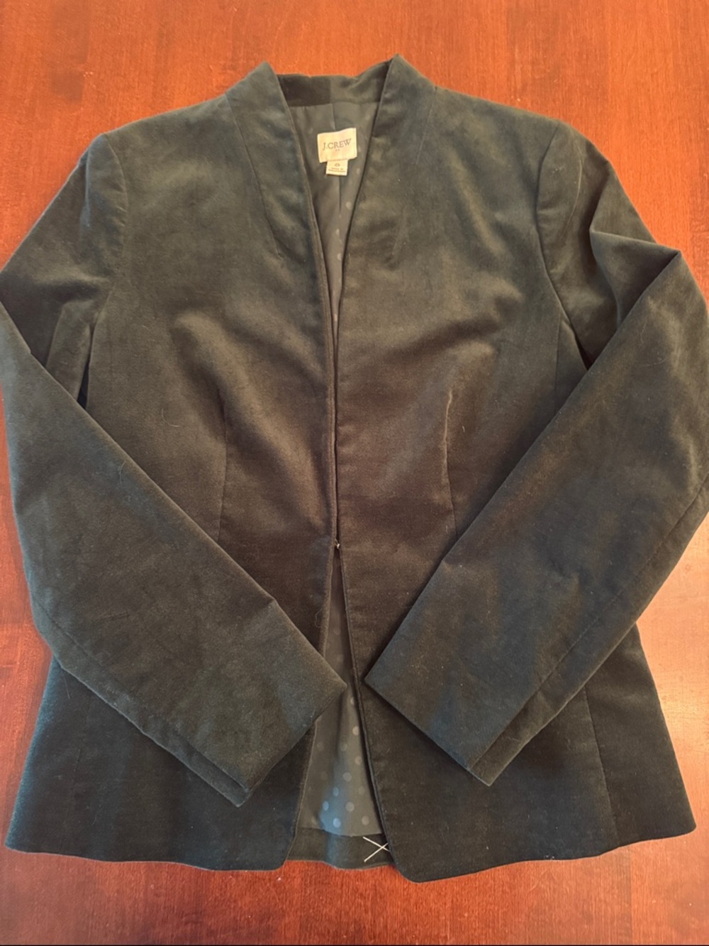 J. Crew Black Velvet Collarless Blazer -Emerald Green